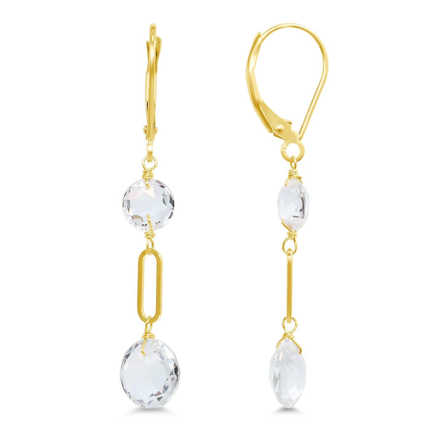 14k Gemstones Coin Shape Leverback Earring White Topaz