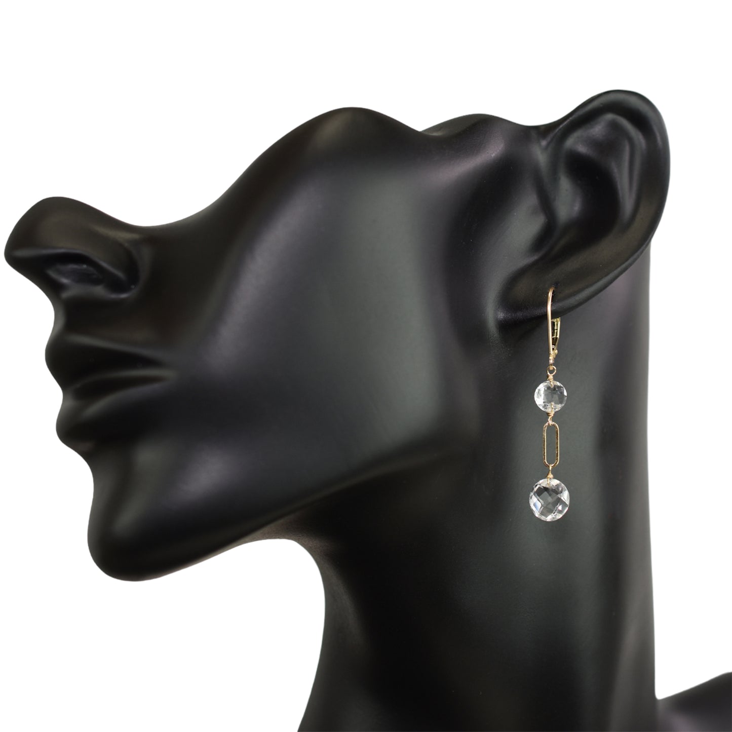 14k Gemstones Coin Shape Leverback Earring White Topaz