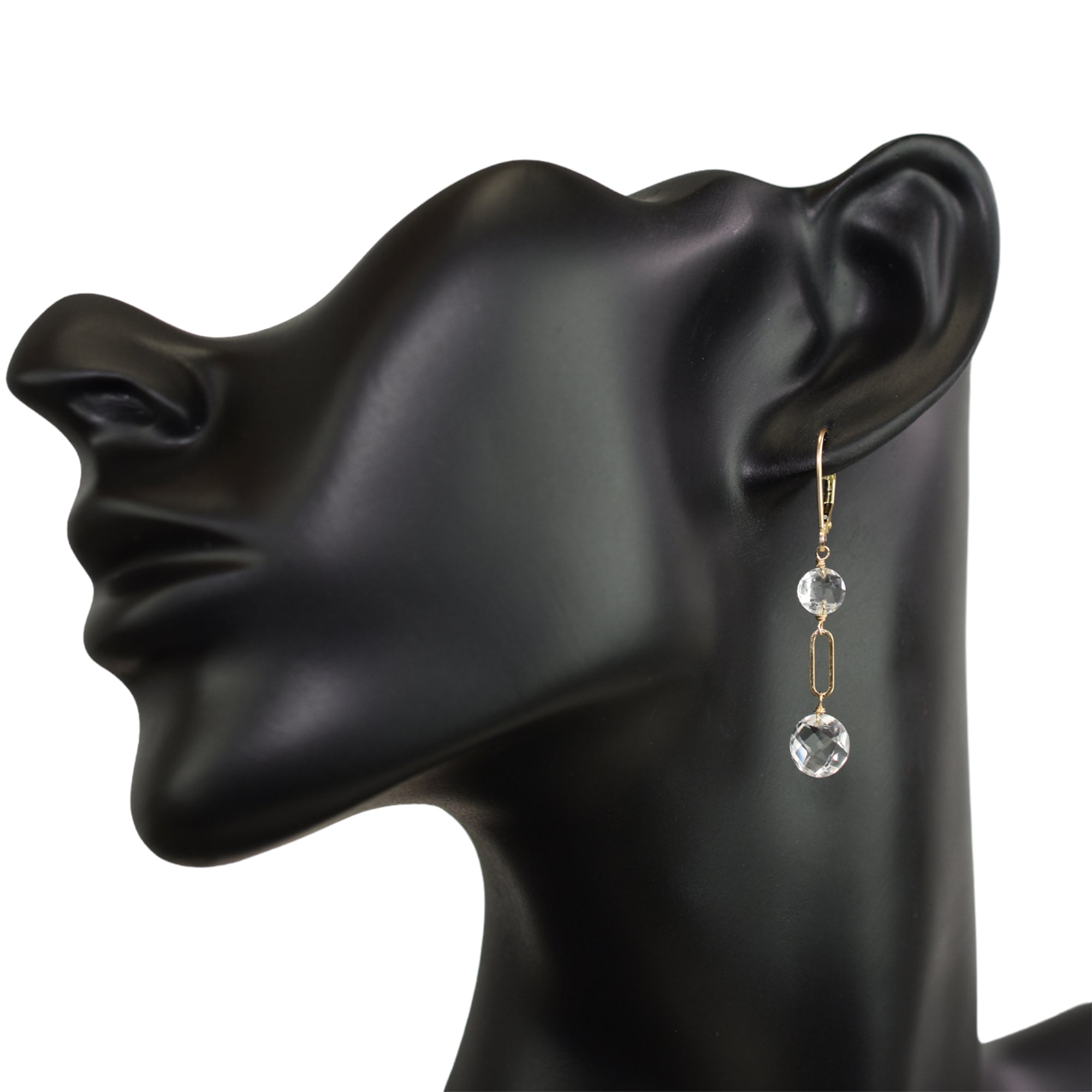 14k Gemstones Coin Shape Leverback Earring White Topaz