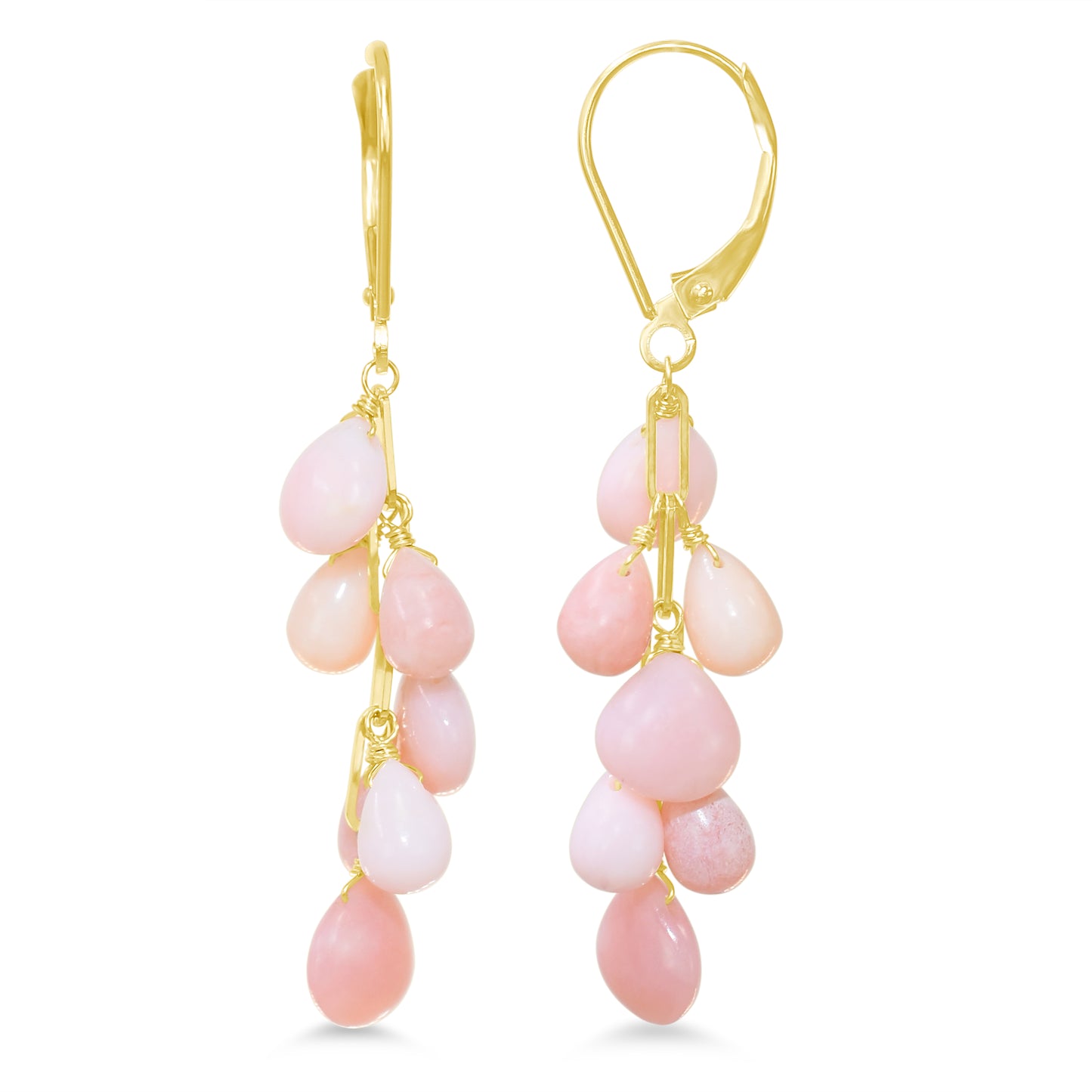 14k Pink Opal Cluster Leverback Earring