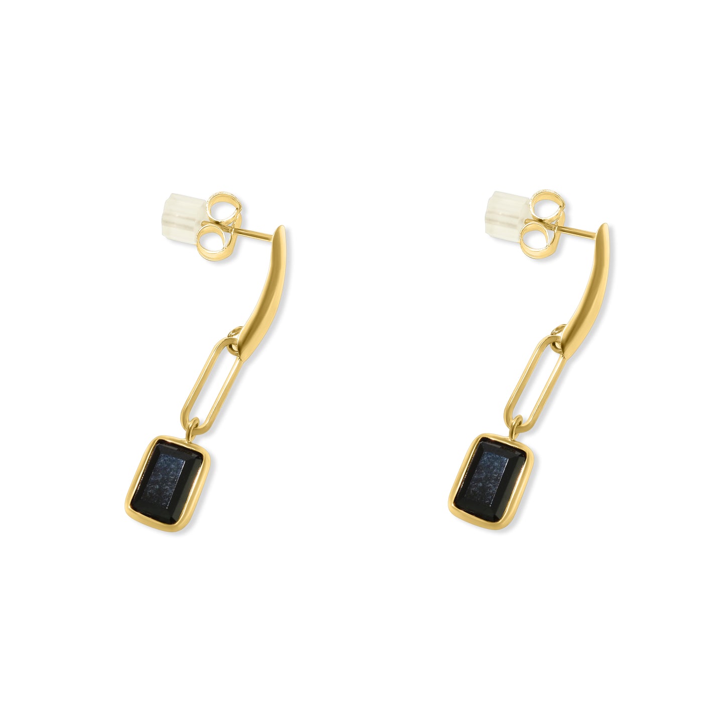 14k Black Onyx Bezel Paperclip Link Bar Post Earring