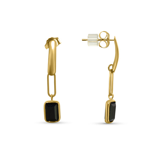 14k Black Onyx Bezel Paperclip Link Bar Post Earring