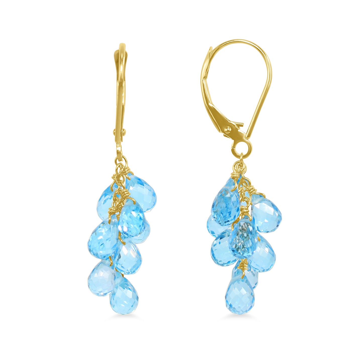 14k Gemstone Cluster Leverback Earring Blue Topaz
