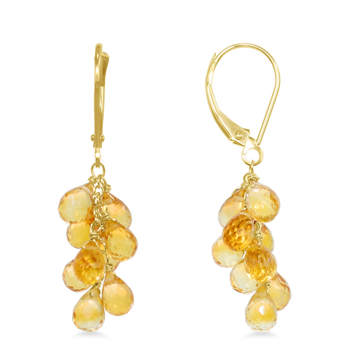 14k Gemstone Cluster Leverback Earring Citrine