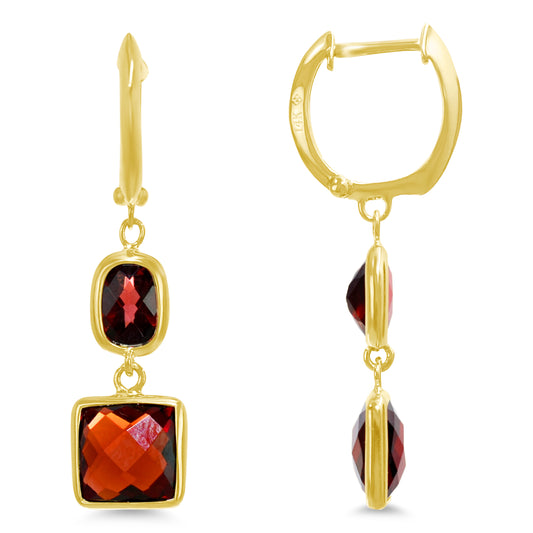 14k Garnet Bezel Dangle Hoop Earring