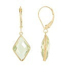 14k Green Amethyst Rhombus Bezel Leverback Earring