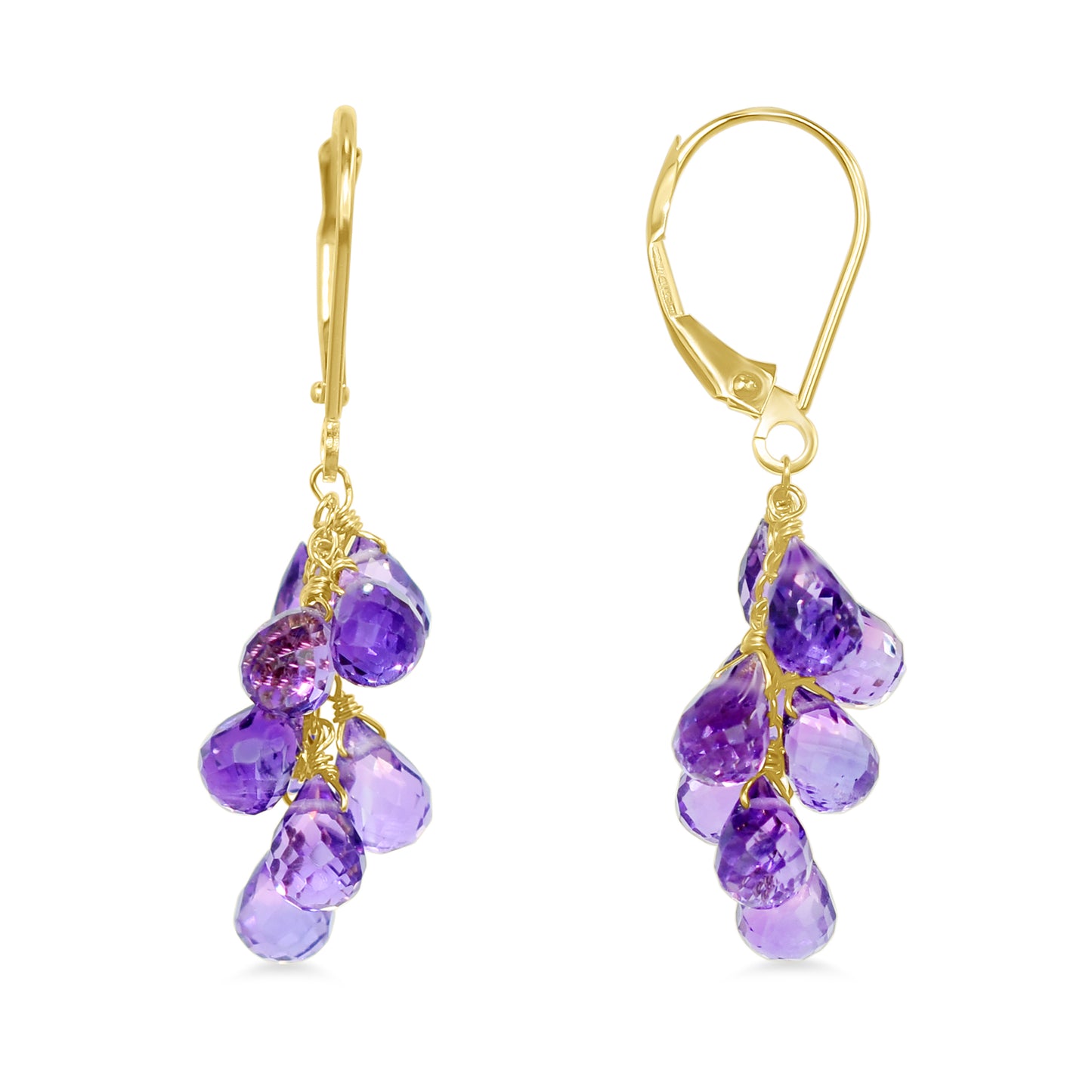14k Gemstone Cluster Leverback Earring Amethyst