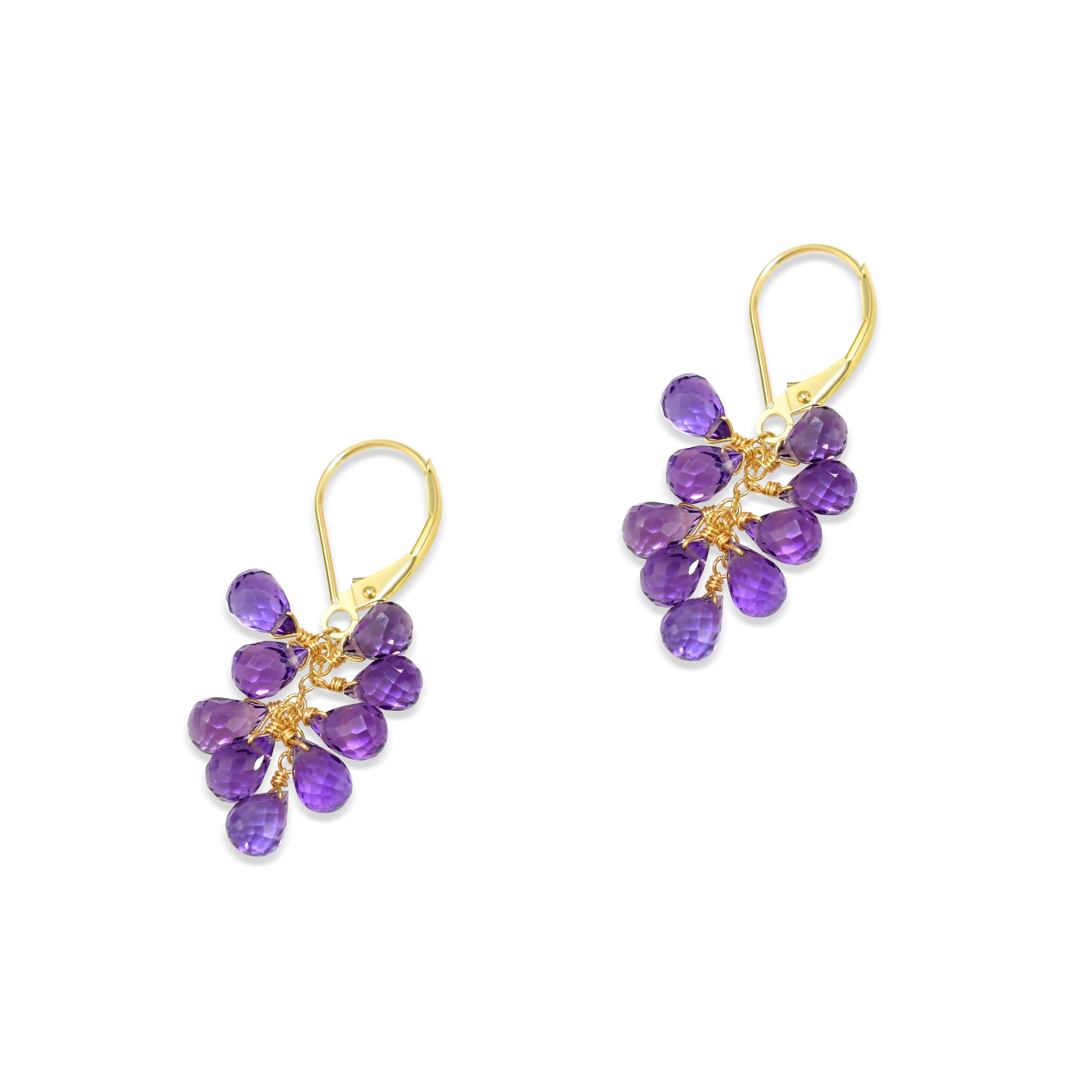 14k Gemstone Cluster Leverback Earring Amethyst