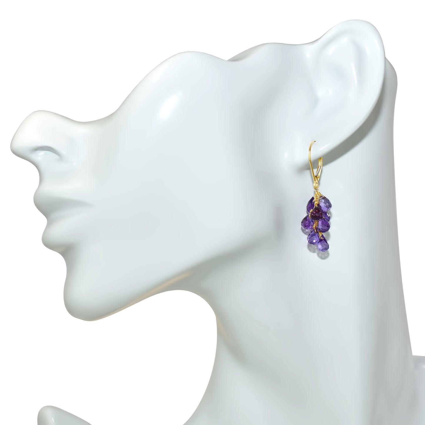 14k Gemstone Cluster Leverback Earring Amethyst