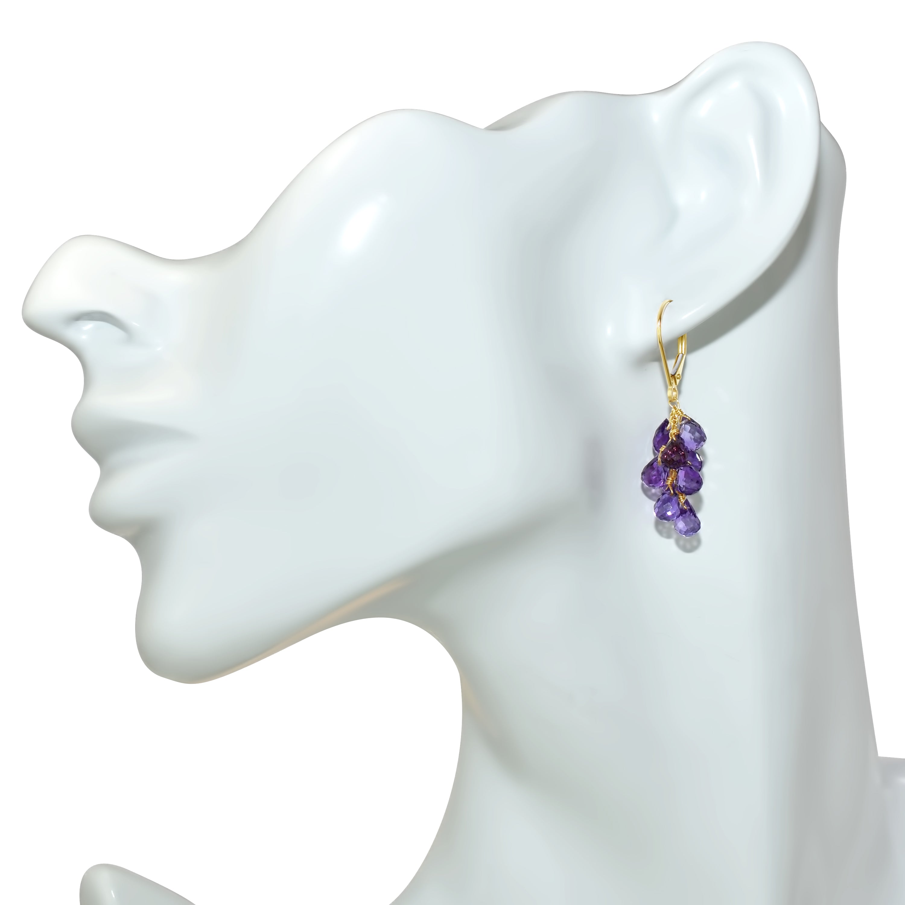 14k Gemstone Cluster Leverback Earring Amethyst