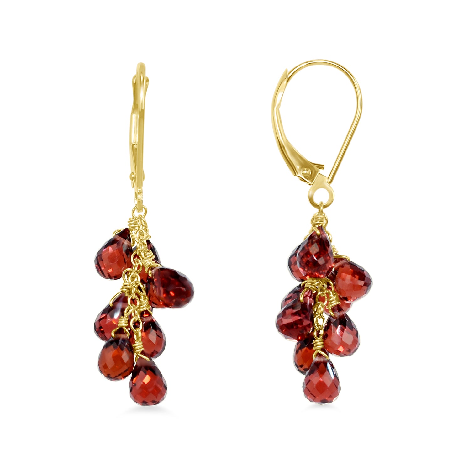 14k Gemstone Cluster Leverback Earring Garnet