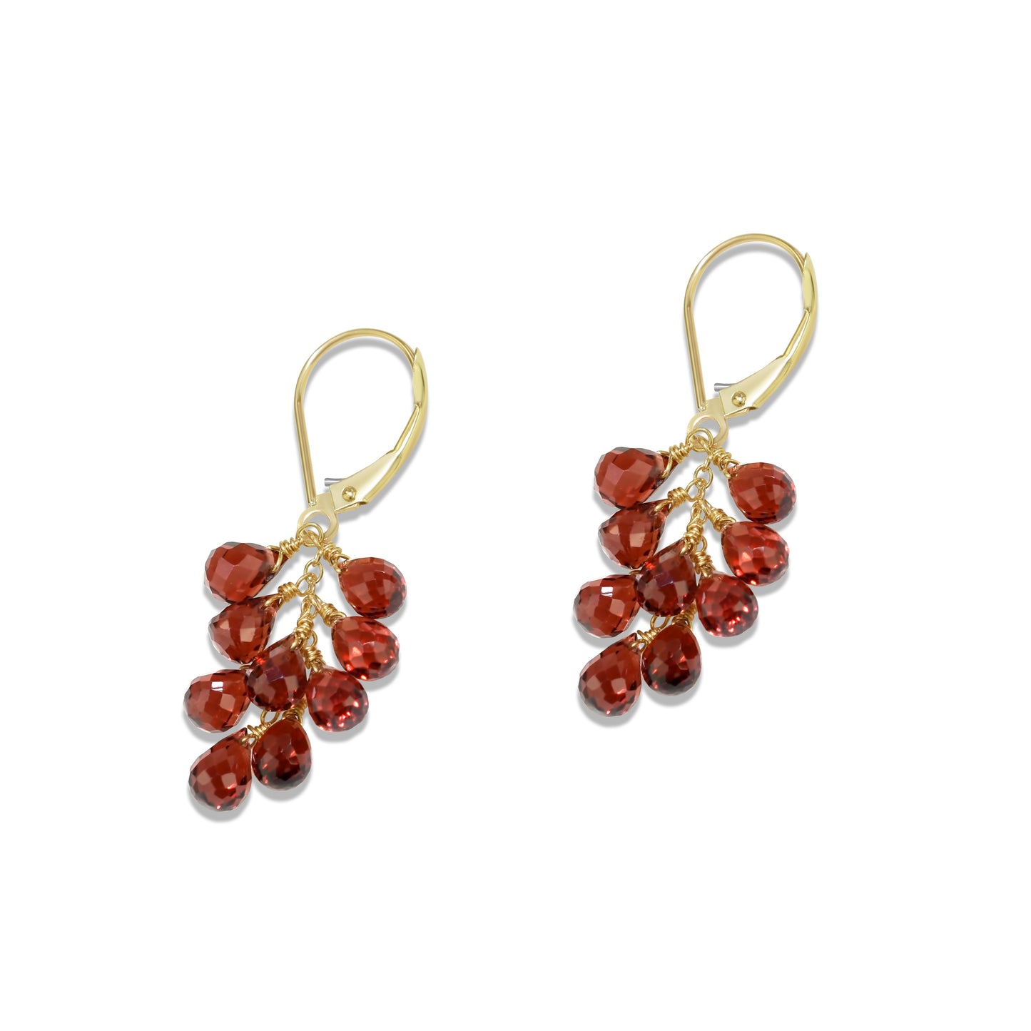 14k Gemstone Cluster Leverback Earring Garnet