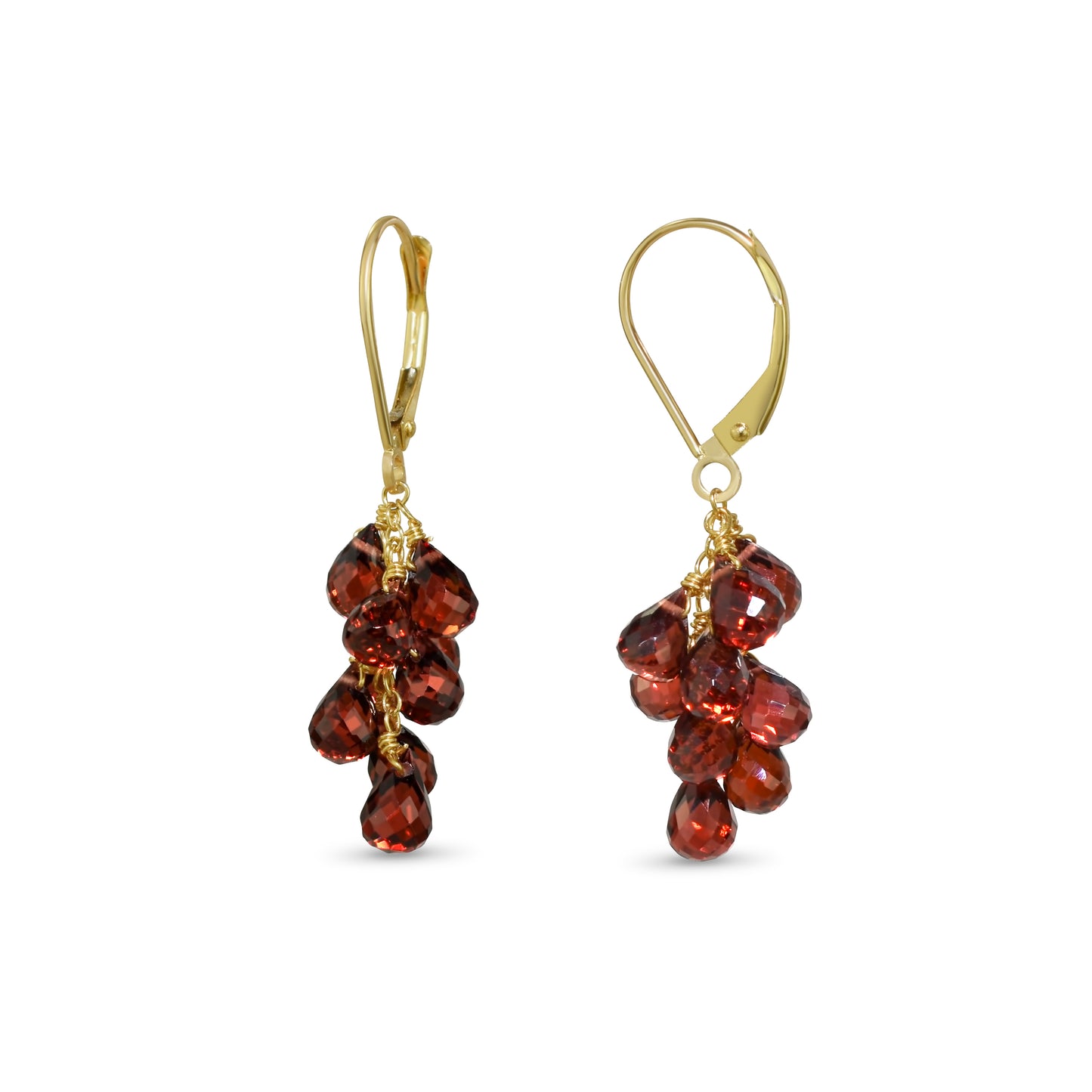 14k Gemstone Cluster Leverback Earring Garnet