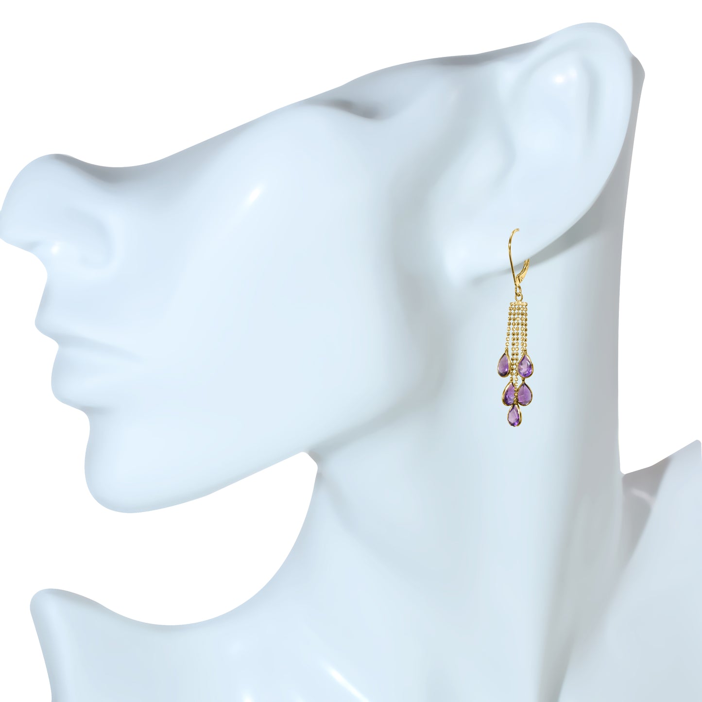 14k Amethyst 5 Line Pear Drop Leverback Earring