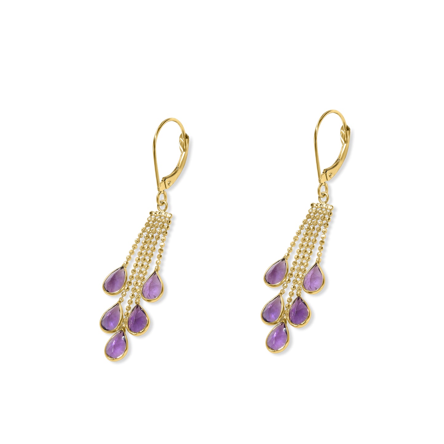 14k Amethyst 5 Line Pear Drop Leverback Earring