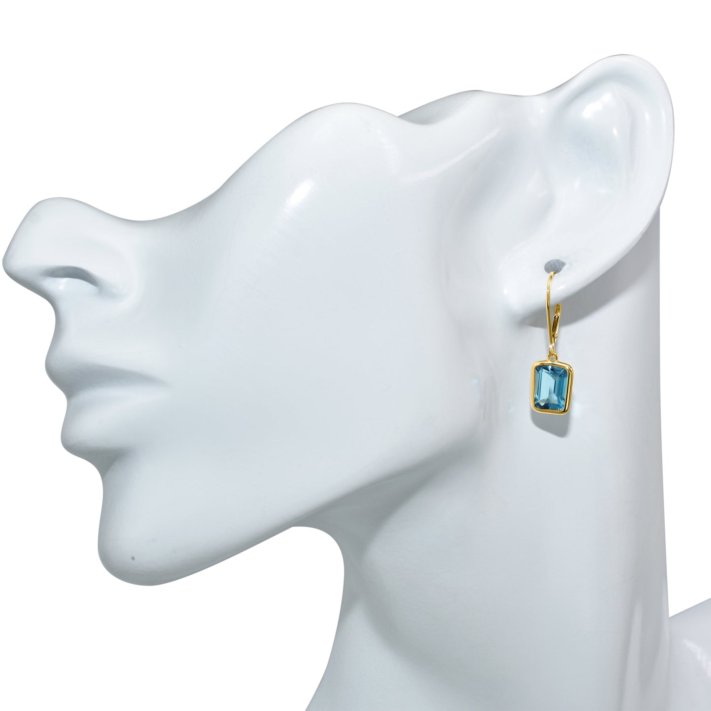 14k Swiss Blue Topaz Octagon Bezel Leverback Earring