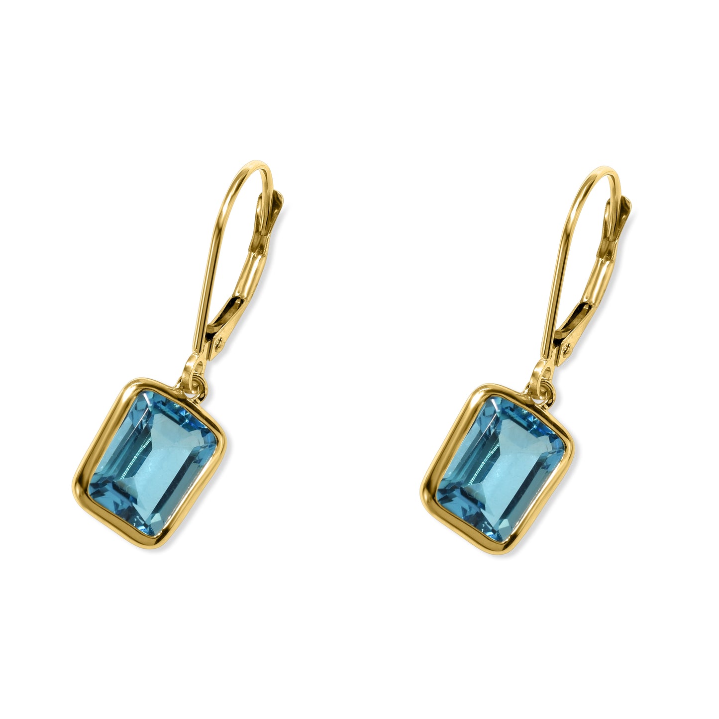 14k Swiss Blue Topaz Octagon Bezel Leverback Earring