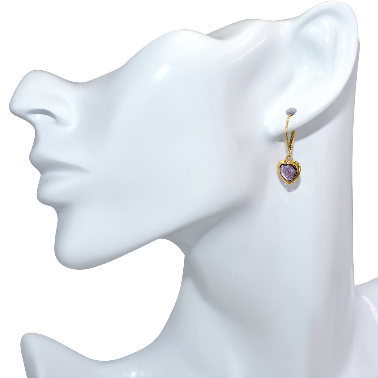 14k Amethyst Heart Bezel Leverback Earring