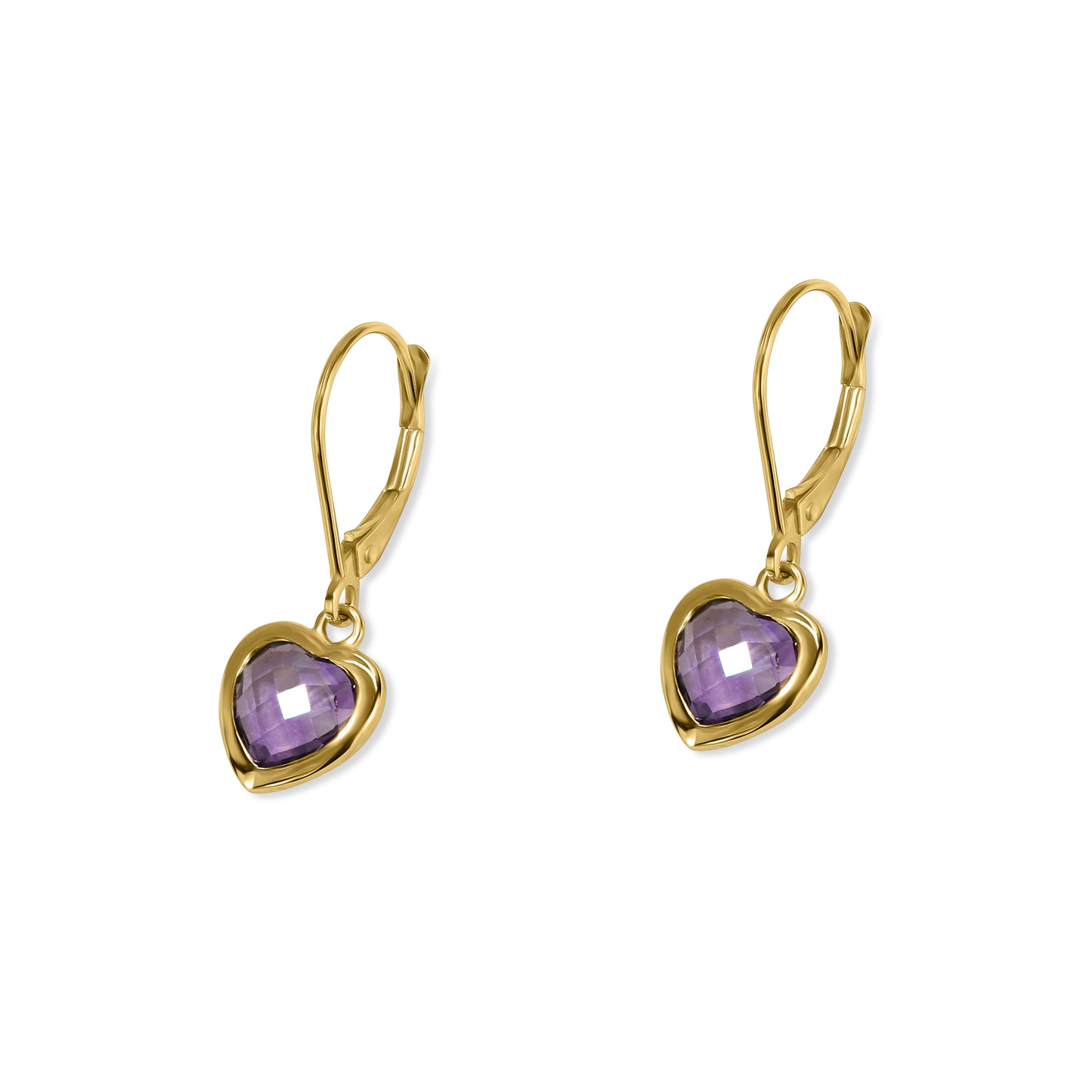 14k Amethyst Heart Bezel Leverback Earring