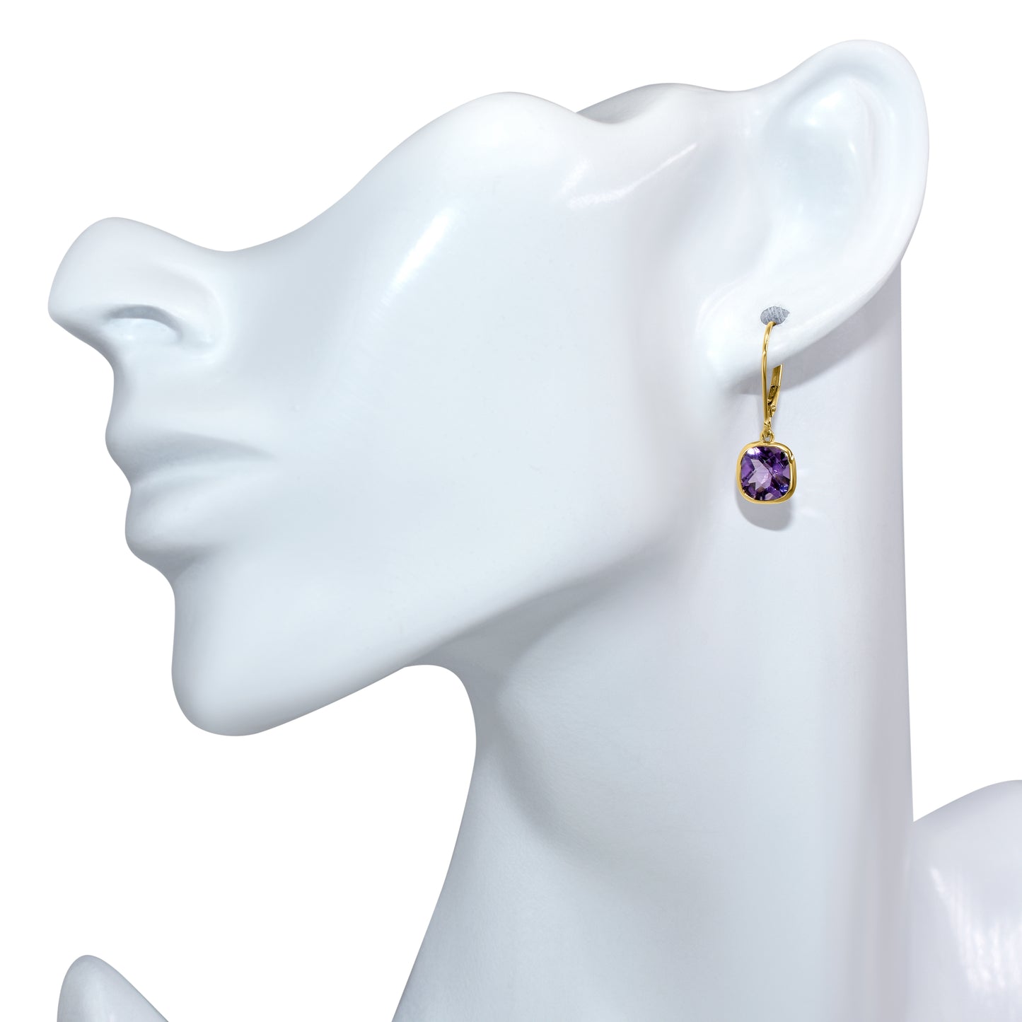14k Amethyst Cushion Regular Cut Leverback Earring