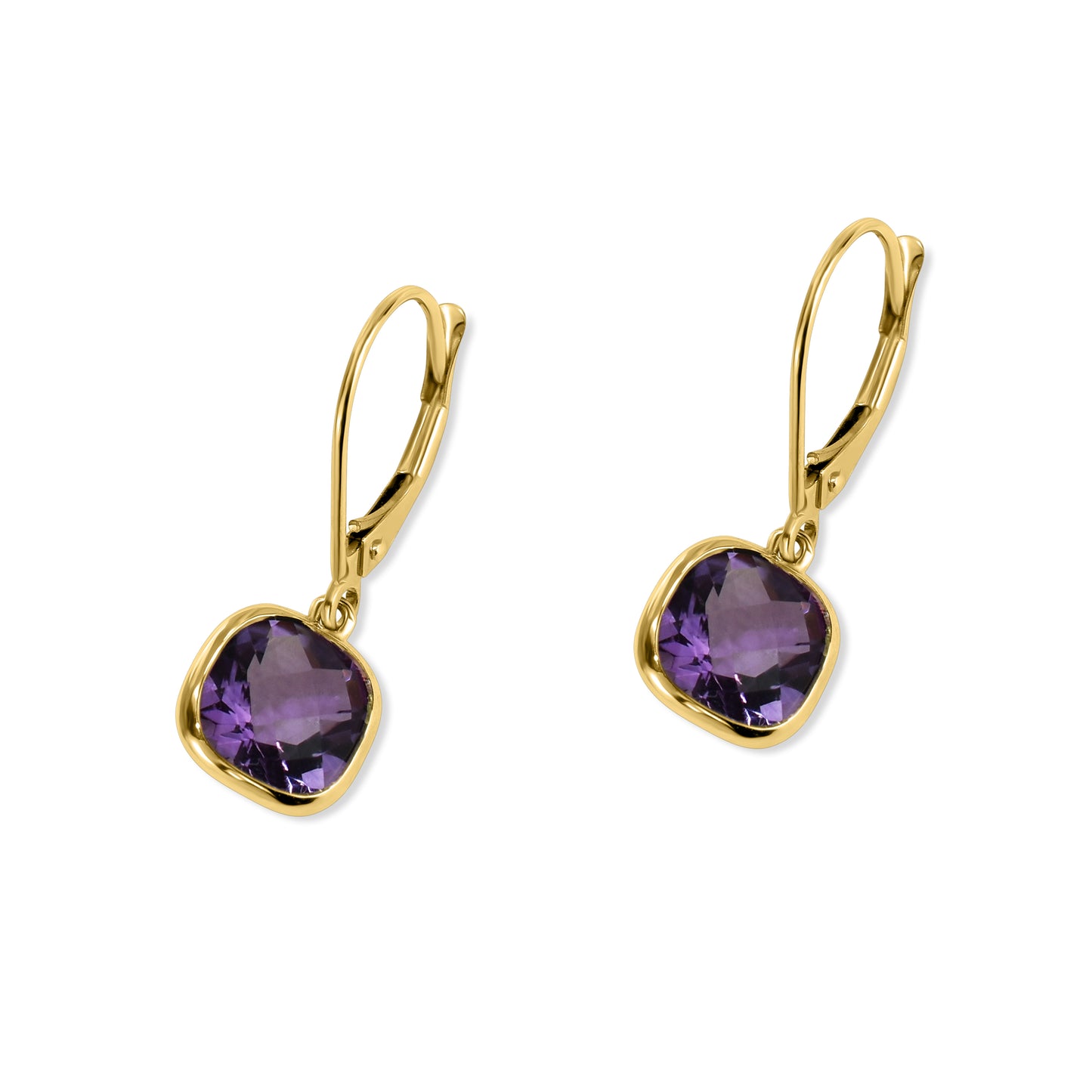 14k Amethyst Cushion Regular Cut Leverback Earring