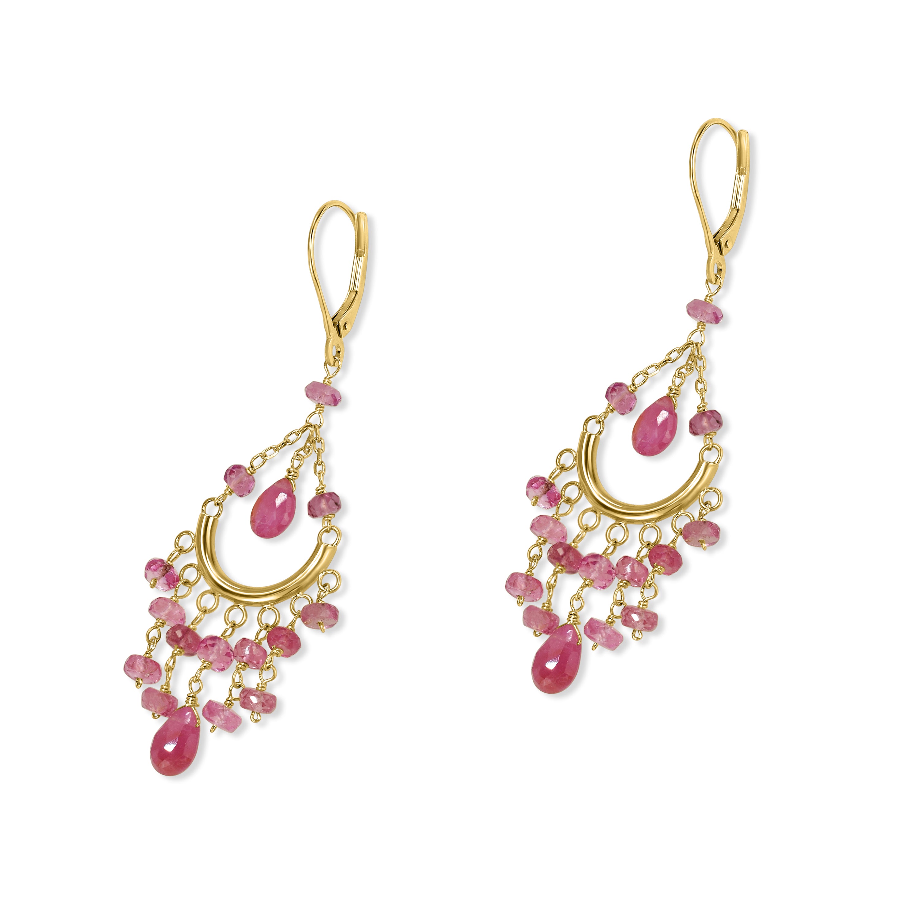 14k Pink Tourmaline Pink Sapphire Chandelier Leverback Earring