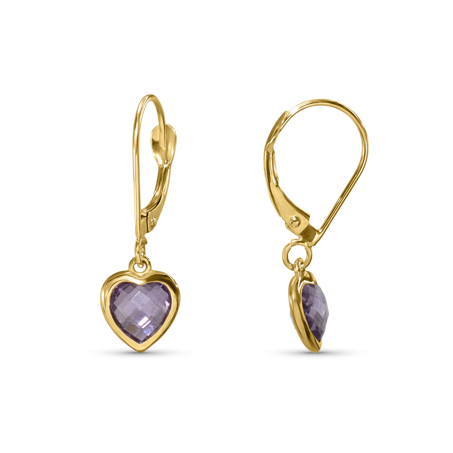 14k Amethyst Heart Leverback Earring