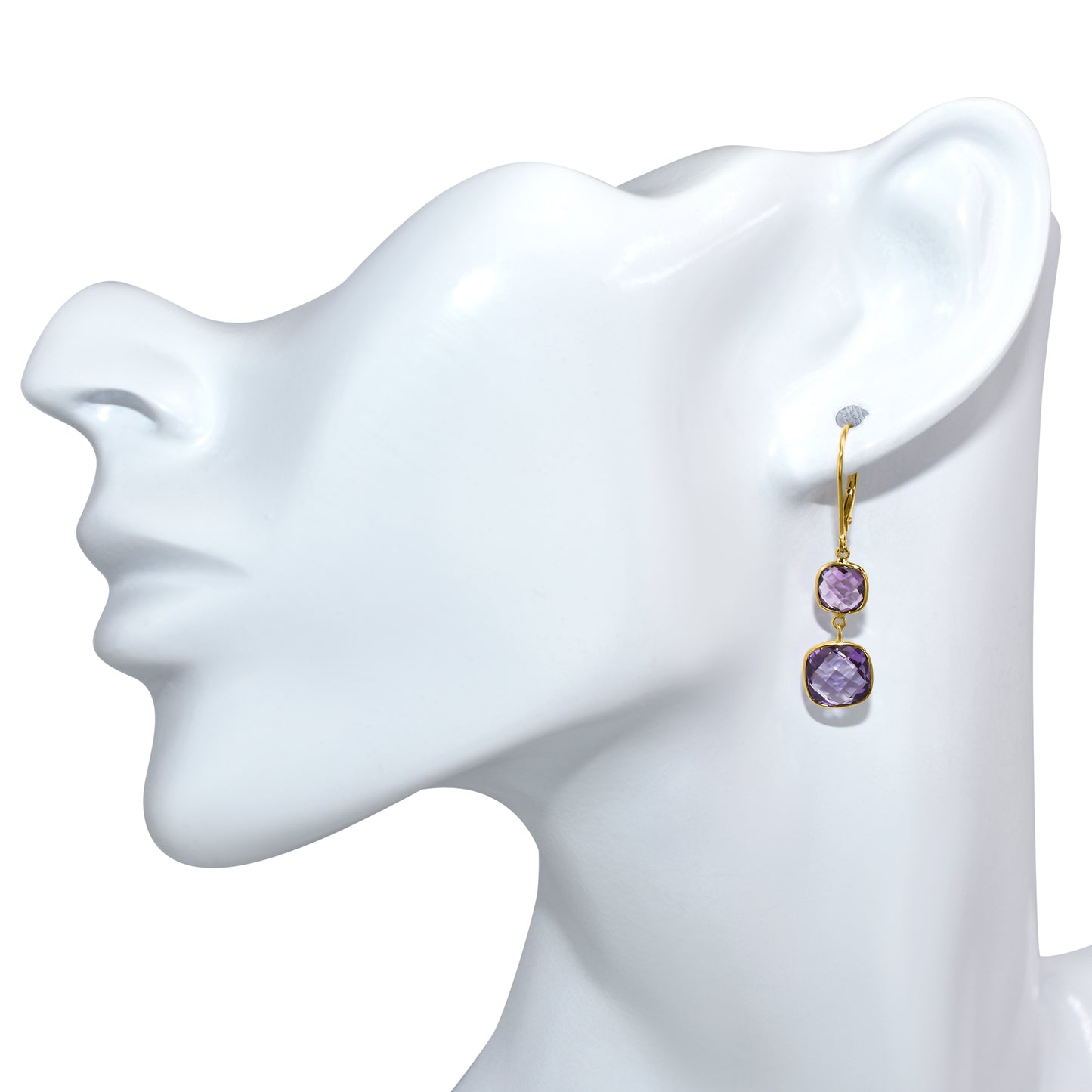 14k Amethyst Cushion Drop Leverback Earring