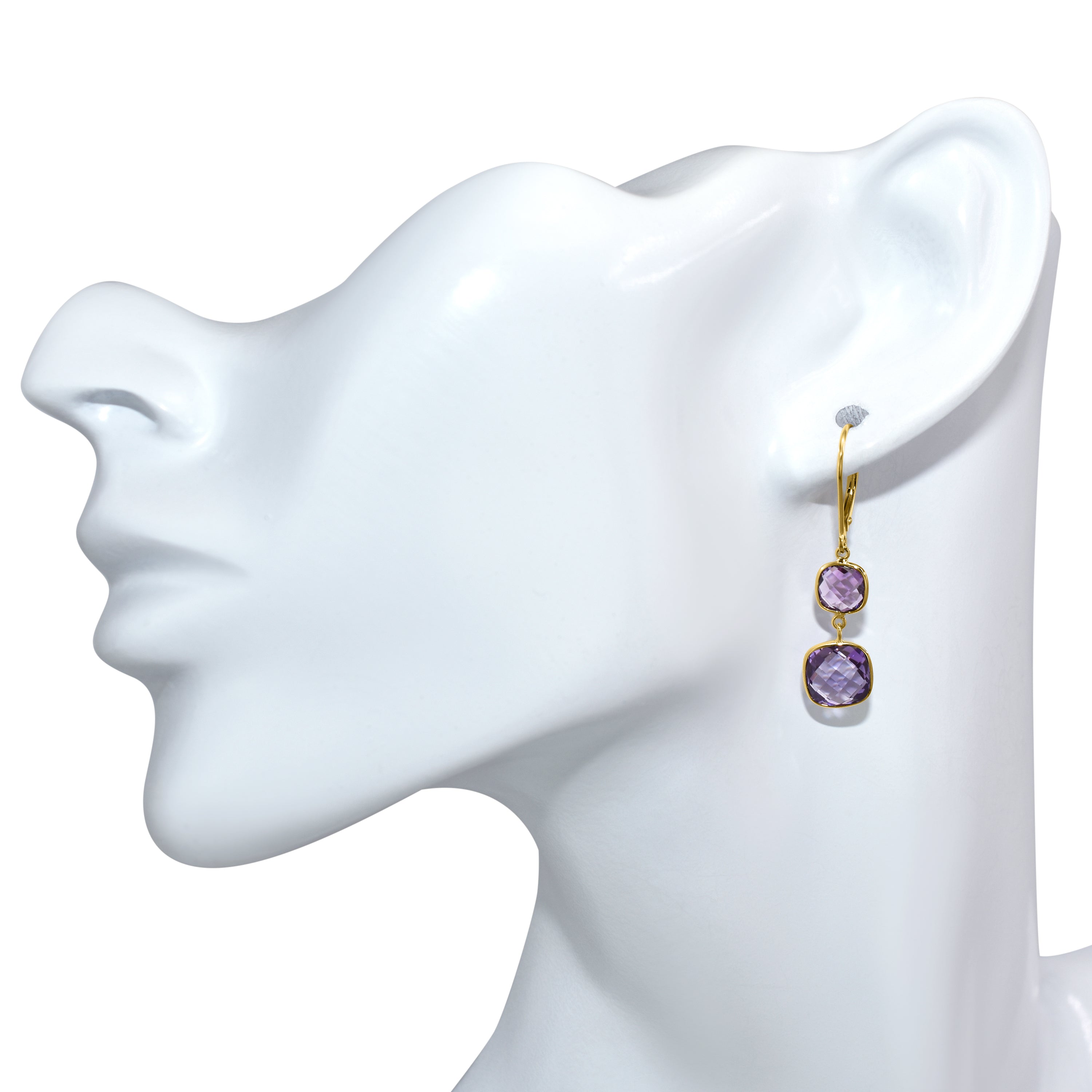 14k Amethyst Cushion Drop Leverback Earring