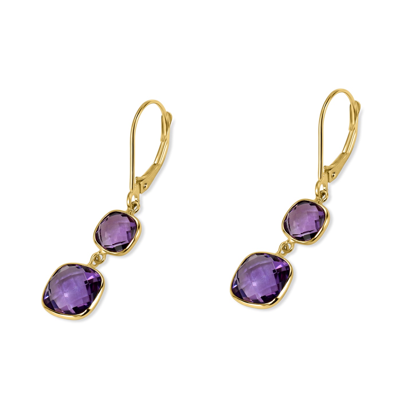 14k Amethyst Cushion Drop Leverback Earring