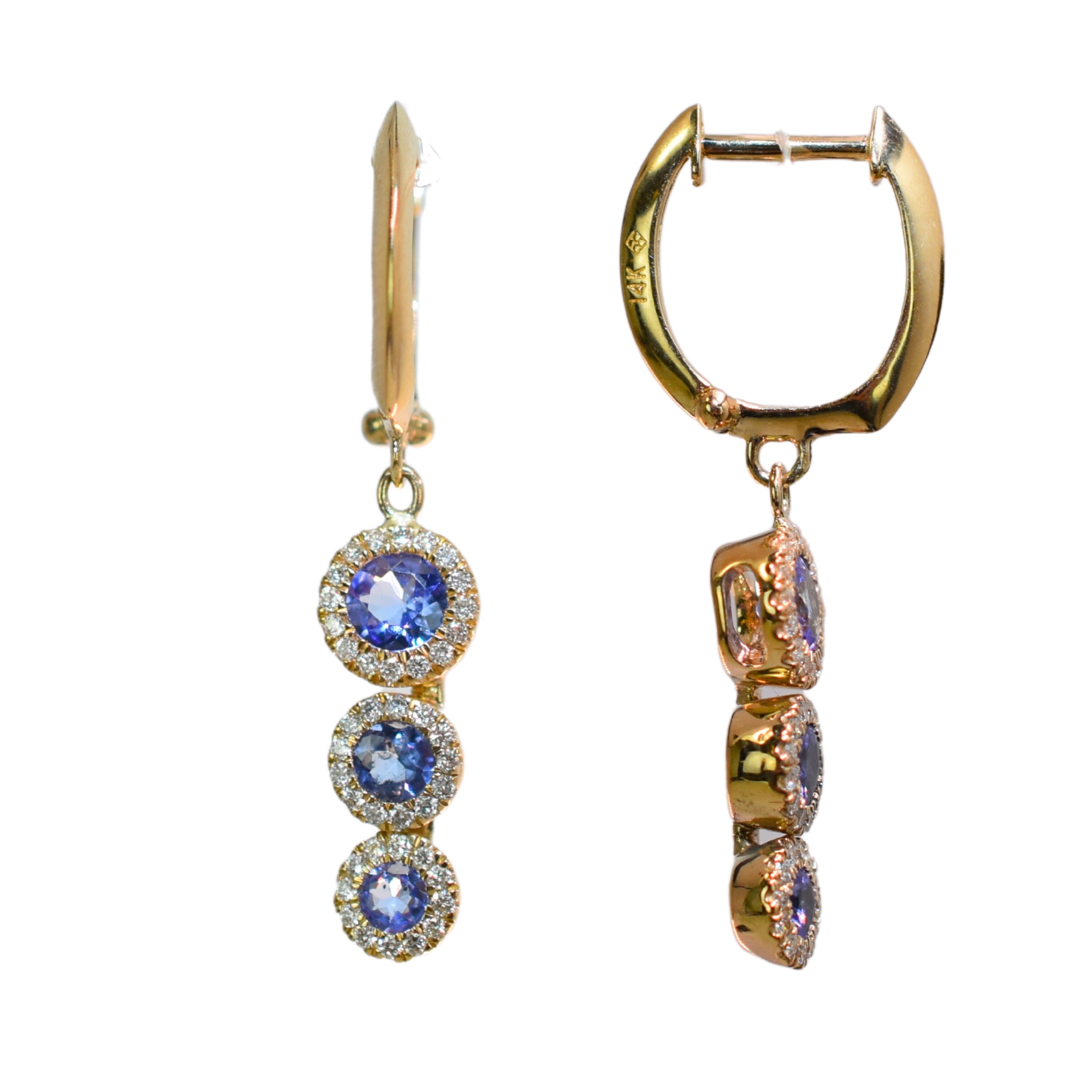 14k Yellow Gold Tanzanite VS Diamond Triple Round Hoop Earring