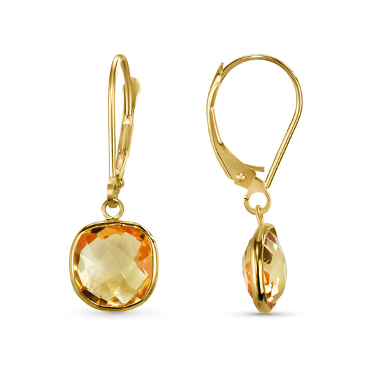 14k Citrine Cushion Leverback Earring