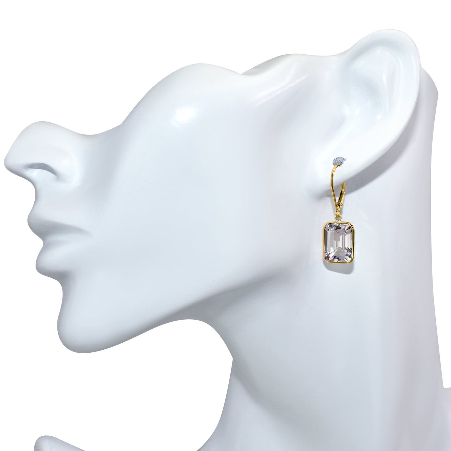 14k Pink Amethyst Emerald Cut Leverback Earring