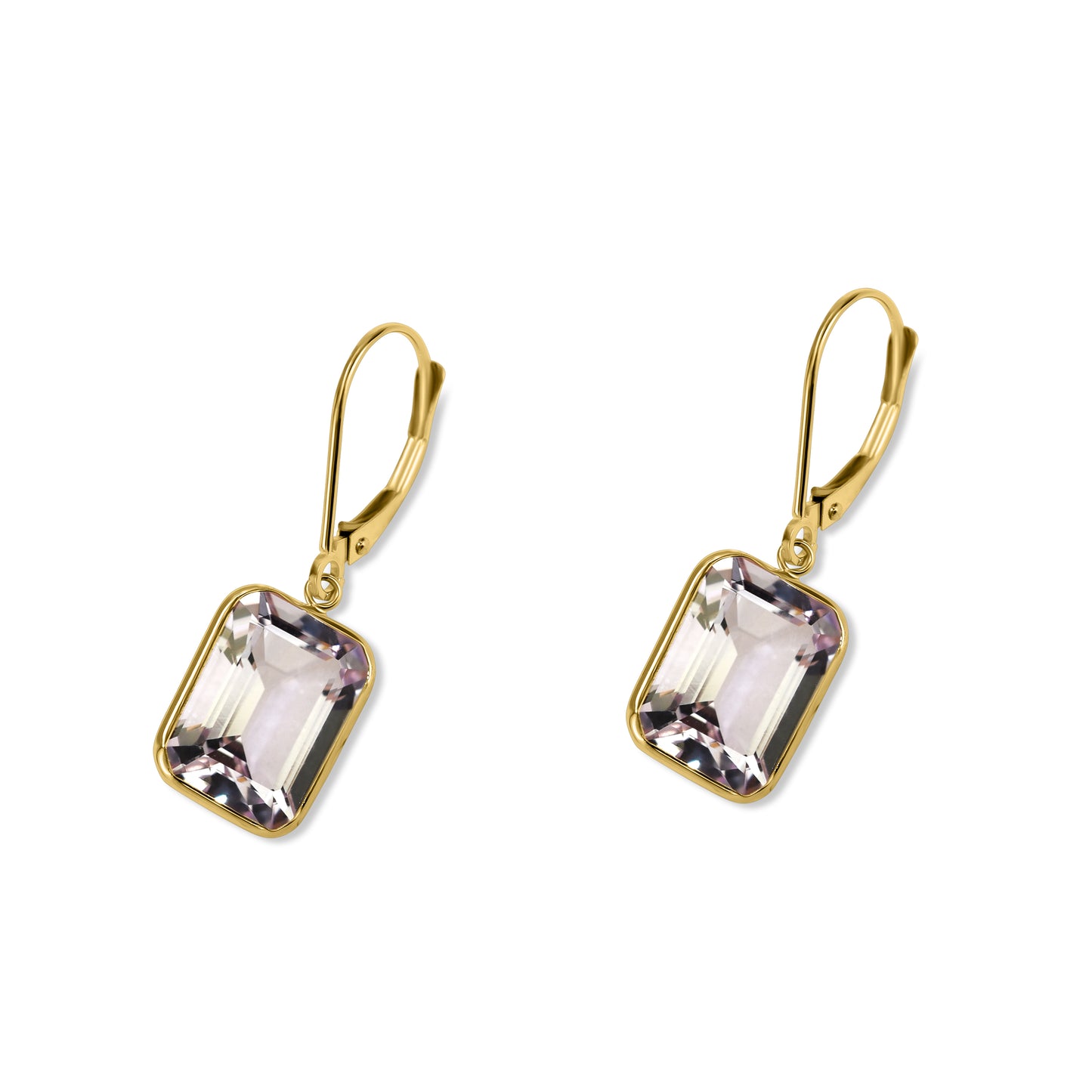 14k Pink Amethyst Emerald Cut Leverback Earring
