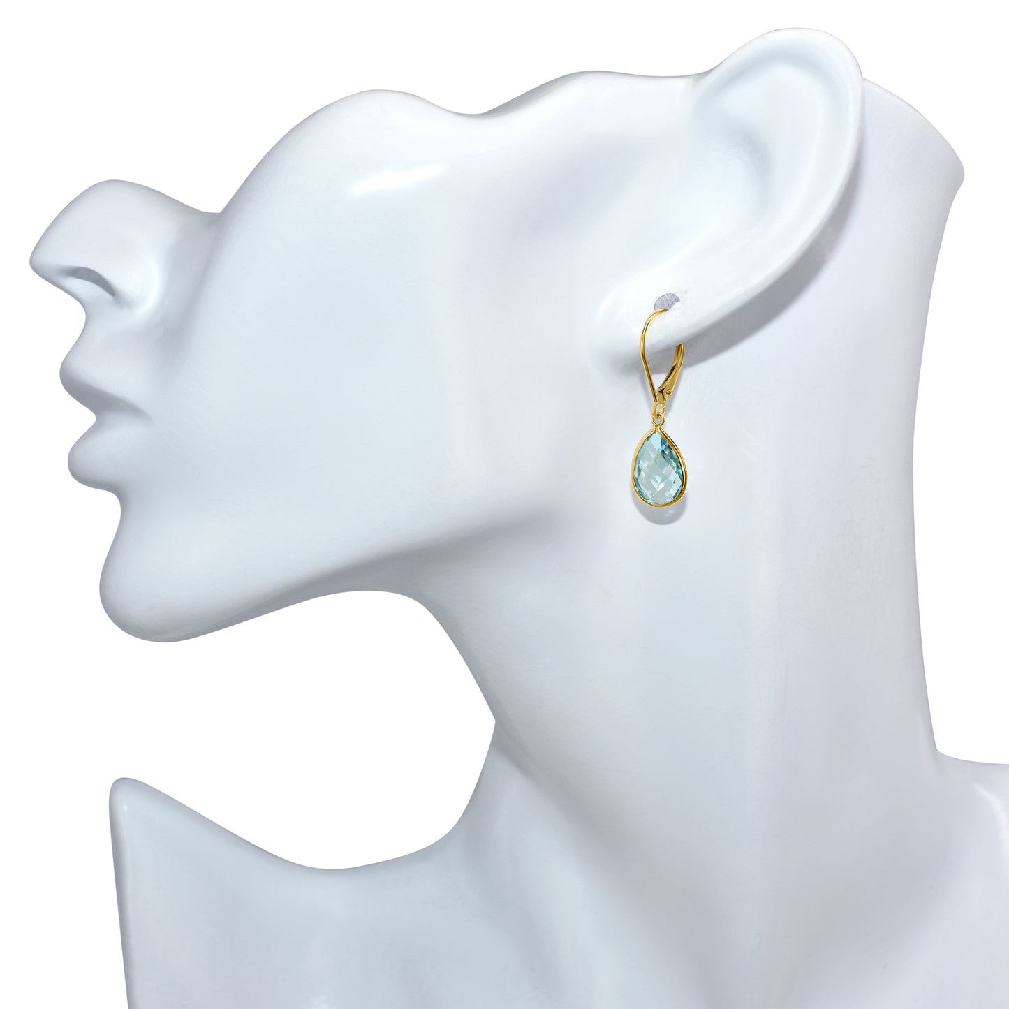 14k Blue Topaz Pear Leverback Earring