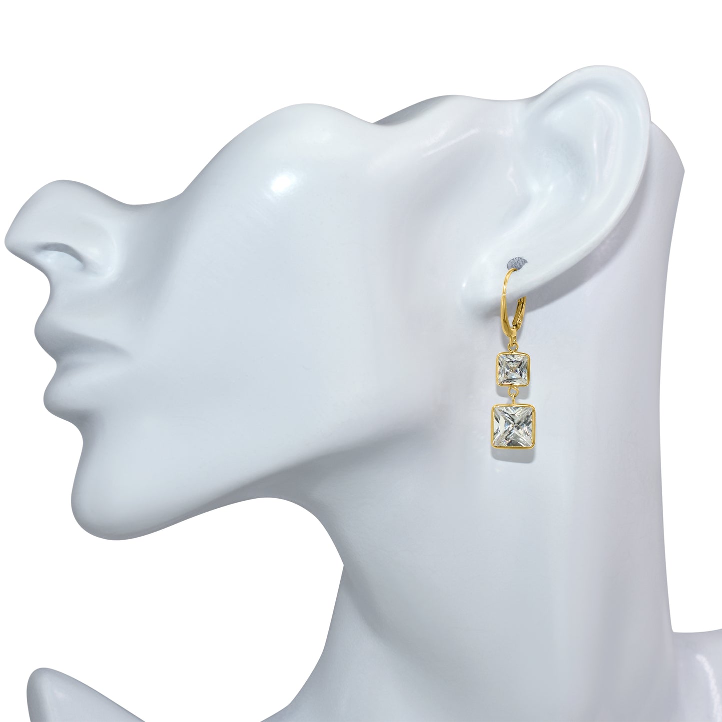 14k White Topaz Square Bezel Round Leverback Earring