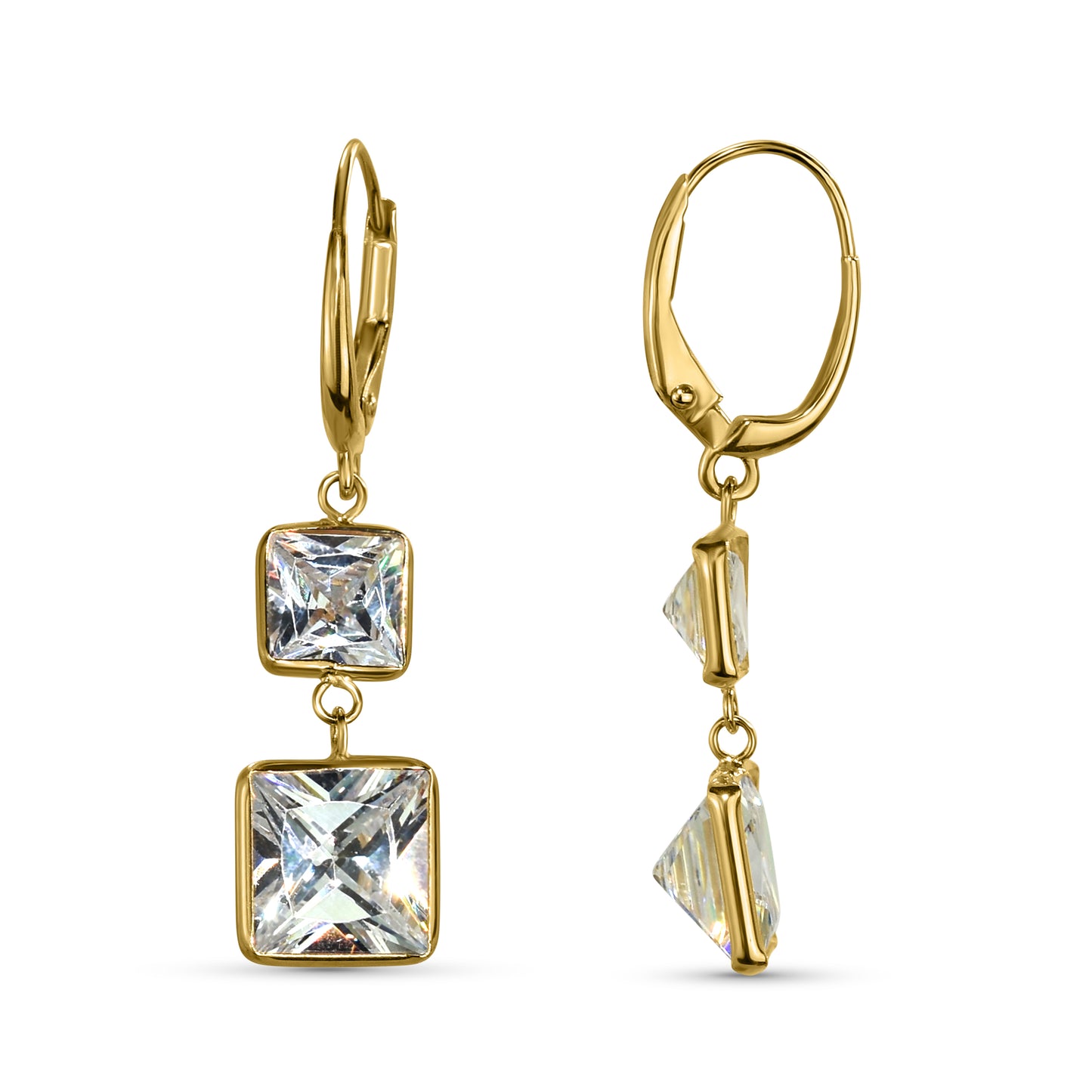 14k White Topaz Square Bezel Round Leverback Earring