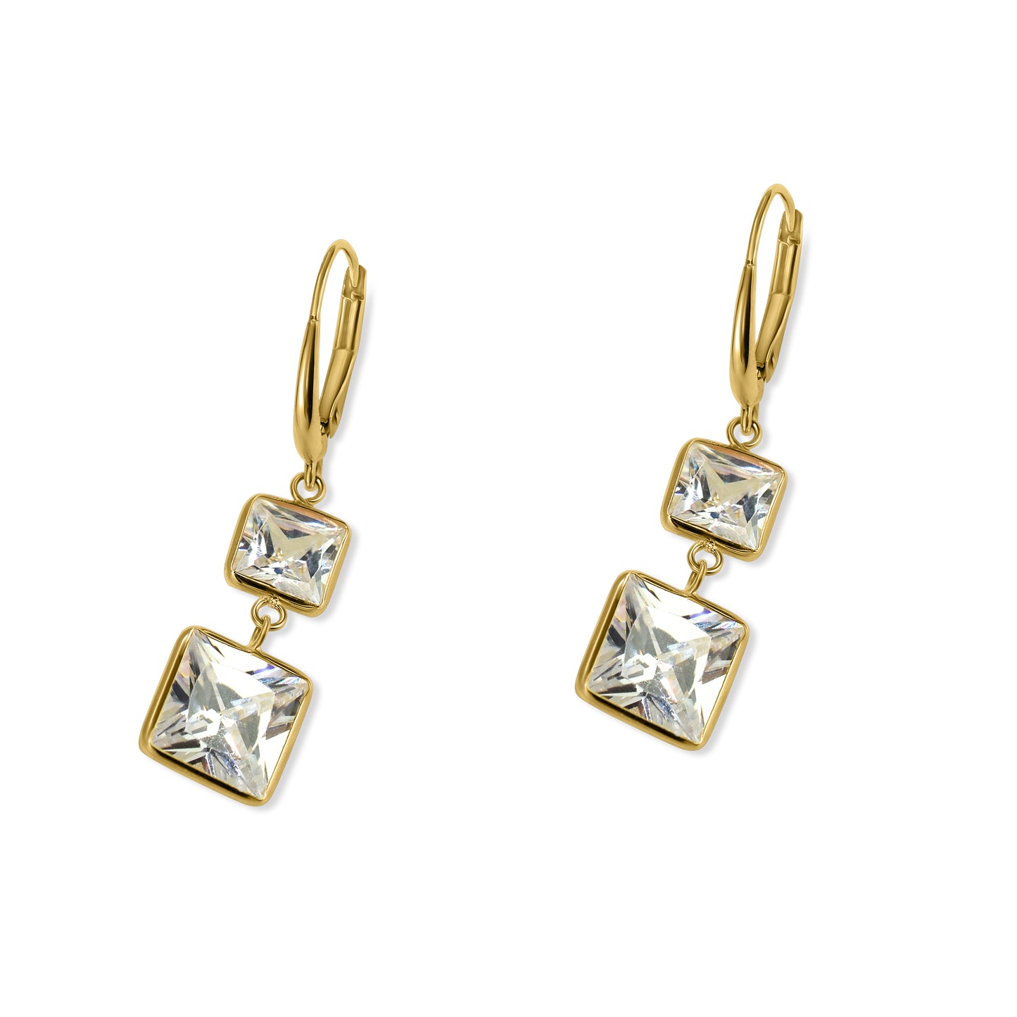 14k White Topaz Square Bezel Round Leverback Earring