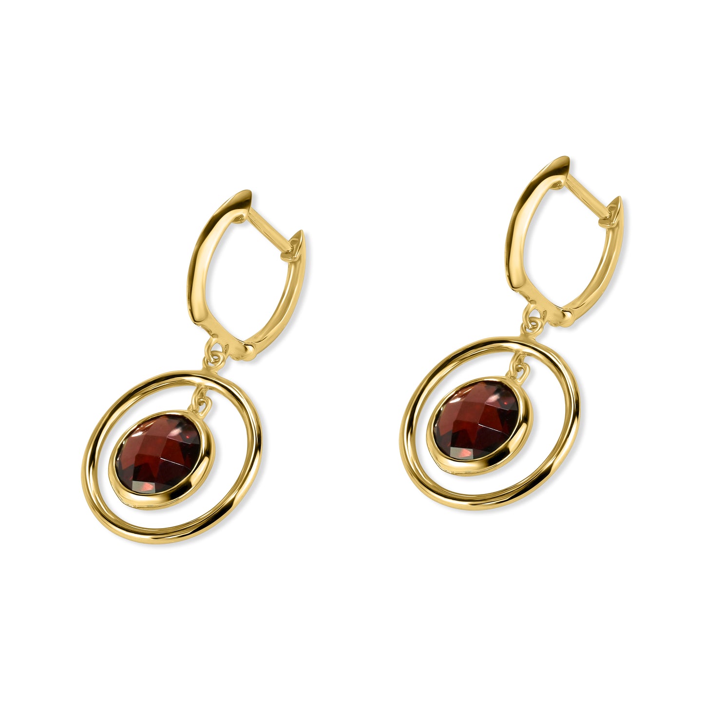 14k Garnet Halo Hoop Earring
