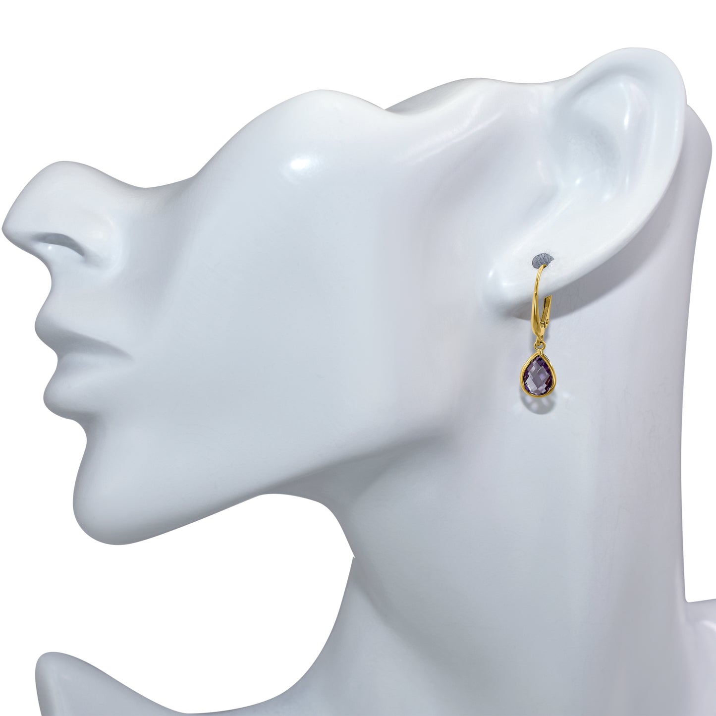 14k Amethyst Pear Round Leverback Earring