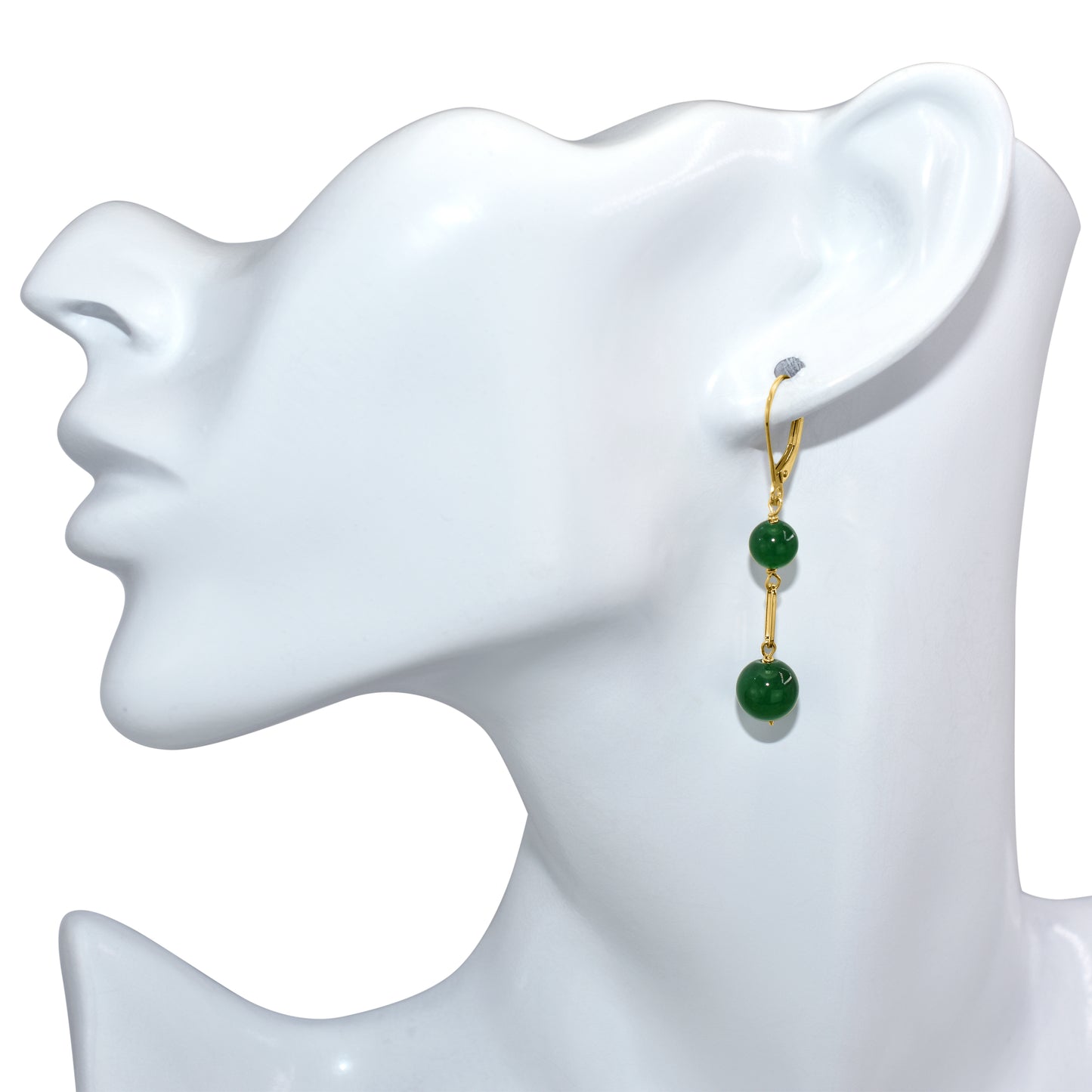14k Green Jade Paperclip Leverback Earring