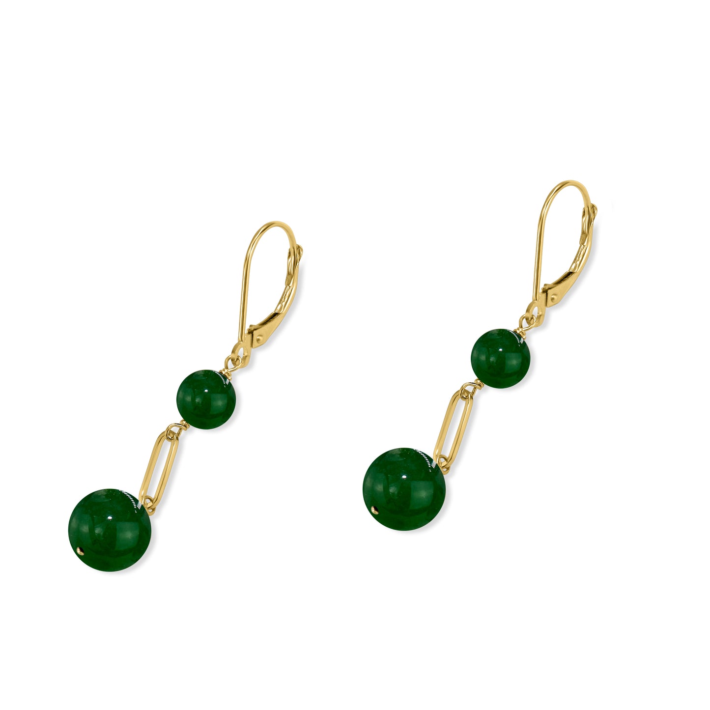 14k Green Jade Paperclip Leverback Earring