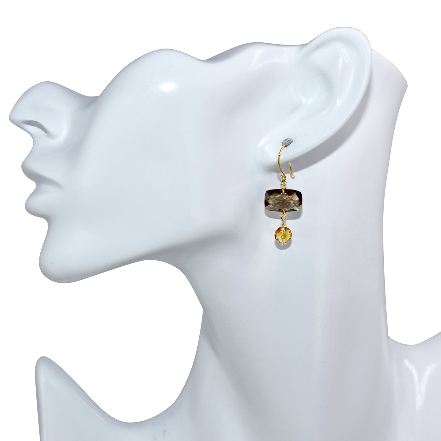 14k Smoky Quartz Citrine Hook Earring