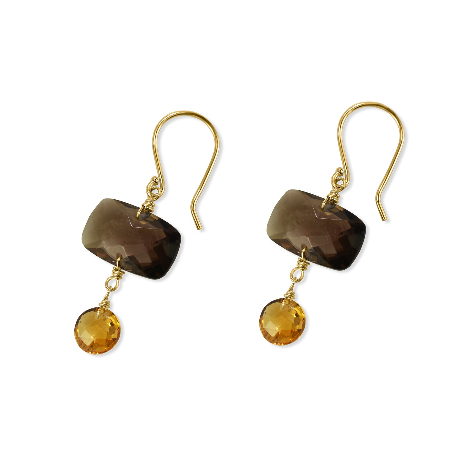 14k Smoky Quartz Citrine Hook Earring