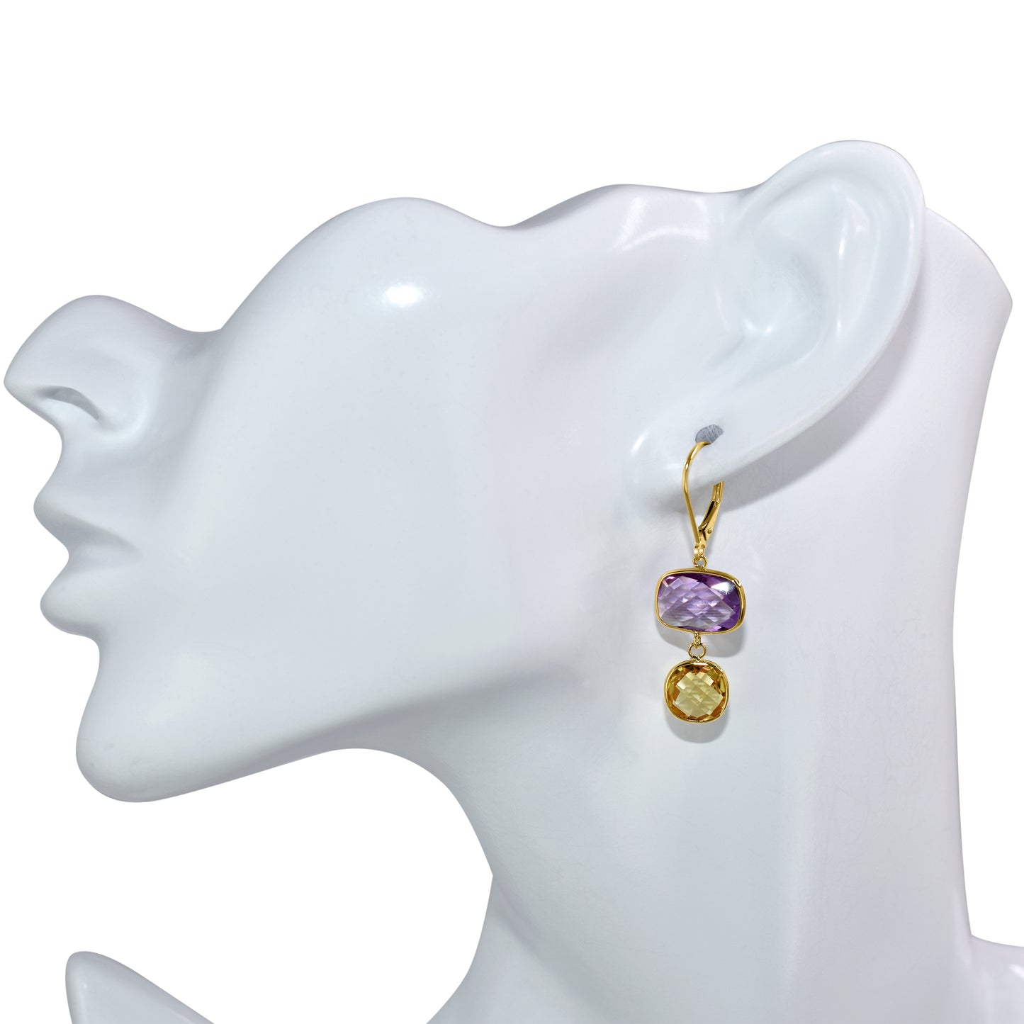 14k Amethyst Citrine Cushion Leverback Earring