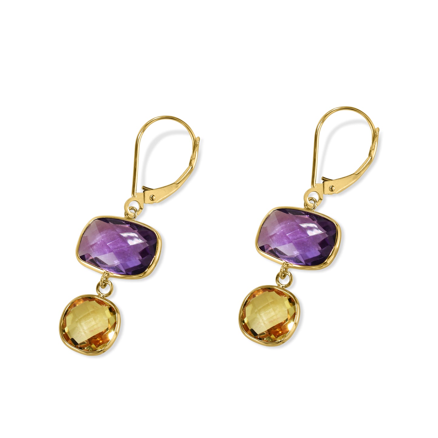 14k Amethyst Citrine Cushion Leverback Earring