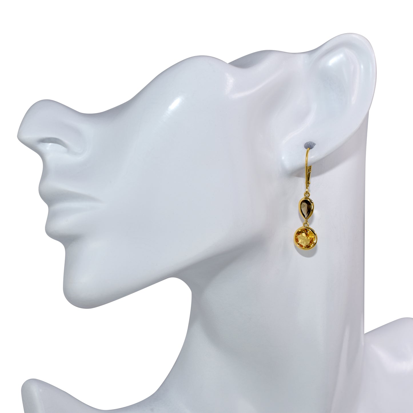 14k Smoky Quartz Citrine Leverback Earring