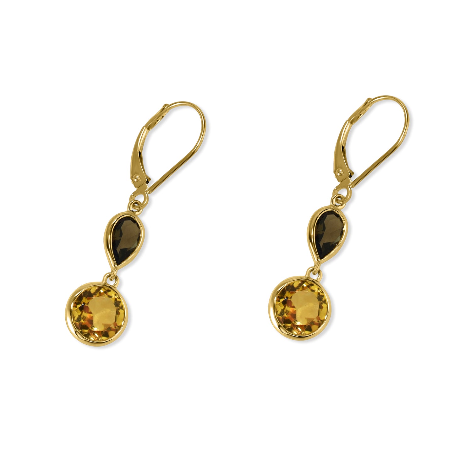 14k Smoky Quartz Citrine Leverback Earring