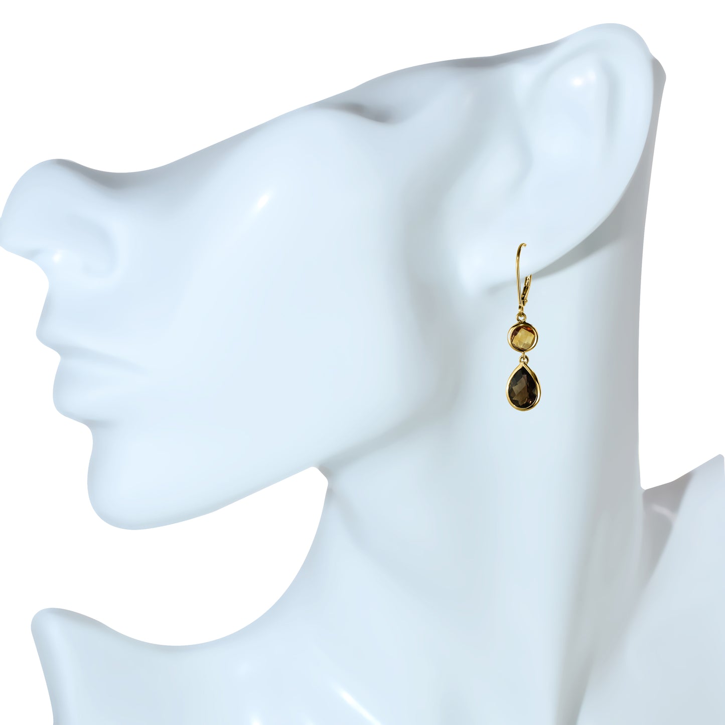 14k Citrine Smoky Quartz Leverback Earring
