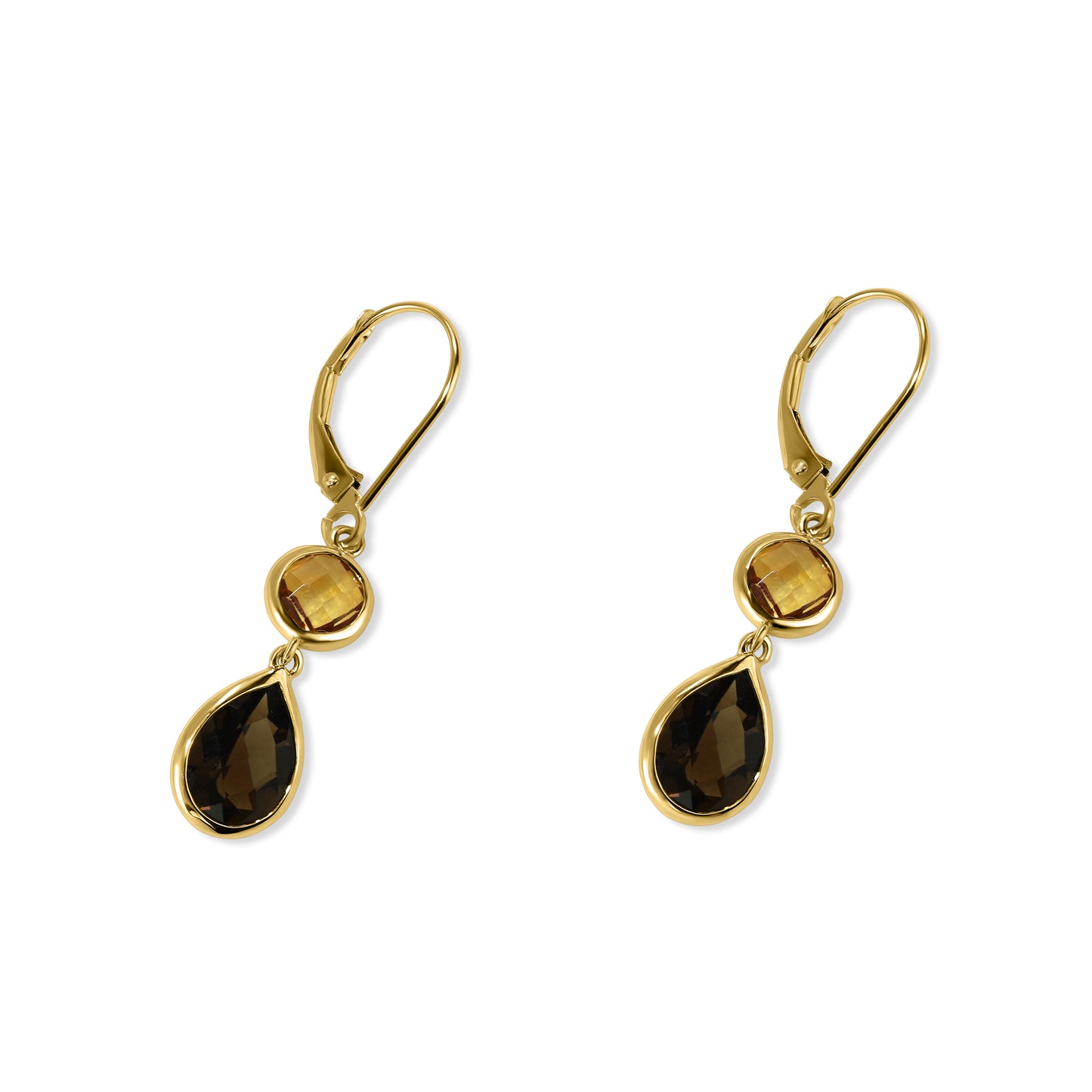 14k Citrine Smoky Quartz Leverback Earring